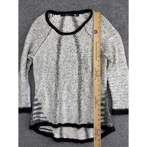 Guess Sweater Womens Medium Gray Black Knit Pullover Long Sleeve High Low Hem - Picture 4 of 7